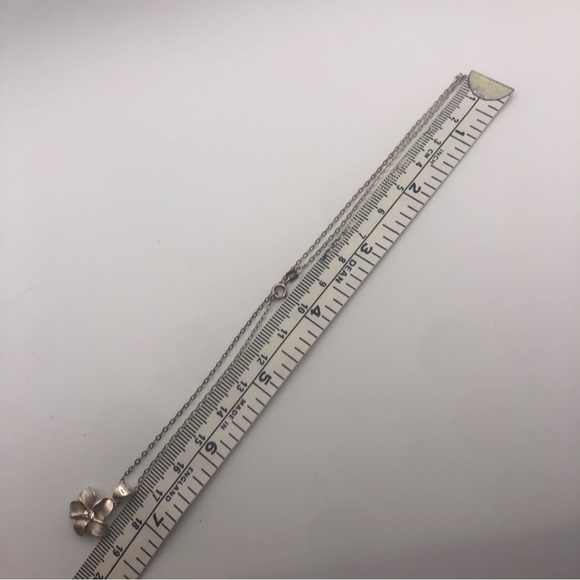 VTG Sterling Cz Floral Hawaiian Plumeria Flower Pendant & Short Chain 14” & .9” - Picture 7 of 7